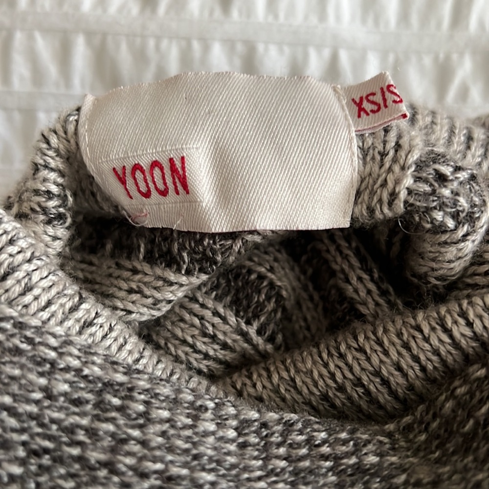 Anthropologie Gray Cable Knit Poncho with Cream Stripes - Picture 5 of 10